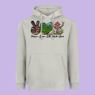 Peace Love Elk Buck Deer Heavyweight Hoodie Designed By Lillyallendesigns