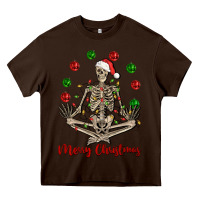 Chocolate Brown Merry Christmas skeleton Heavy Core Tee - NancyCooperArtShop