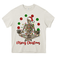 Cream Merry Christmas skeleton Heavy Core Tee - NancyCooperArtShop