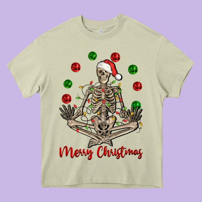 Merry Christmas Skeleton Heavy Core Tee Designed By Nancycooperartshop