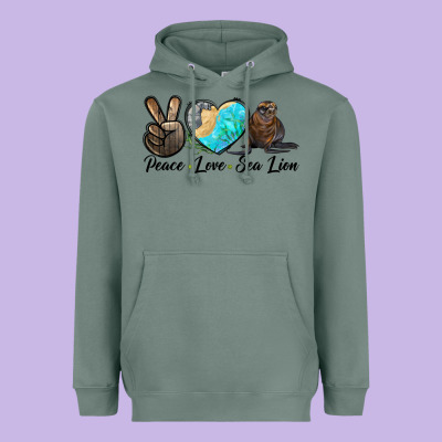 Peace Love Sea Lion Heavyweight Hoodie Designed By Lillyallendesigns