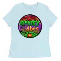 Baby Blue halloween round earrings 2 Ladies Tee - BundleAndBundleShop