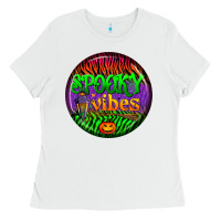 White halloween round earrings 2 Ladies Tee - BundleAndBundleShop
