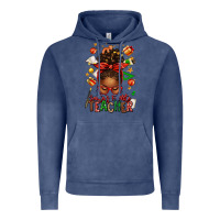 Vintage Denim santa's favorite teacher afro messy bun Vintage Hoodie - texasbilliewilder