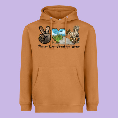 Peace Love Percheron Horse Heavyweight Hoodie Designed By Lillyallendesigns