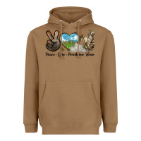 Toasted Coconut Peace Love Percheron Horse Heavyweight Hoodie - LillyAllenDesigns