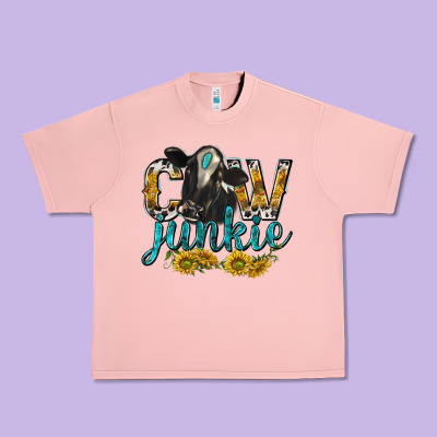 Cow Junkie With Cow Urban Heavy Tee Designed By Texasbilliewilder