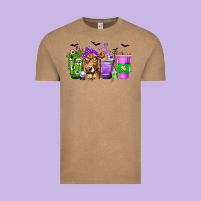 Coffee Cups With Cow And Halloween Vintage Tee Designed By Texasbilliewilder