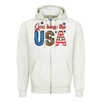 Oatmeal Heather god bless the usa Zipper Hoodie - BundleAndBundleShop
