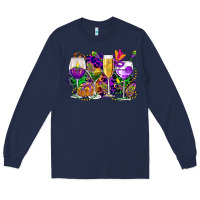 Navy mardi gras wine glasses cowgirl Long Sleeve Tee - CowGirlArtShop