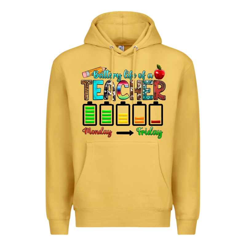 Battery Life Of A Teacher Monday Friday Premium Hoodie by RanaPortraitStore | Teevron