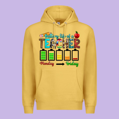 Battery Life Of A Teacher Monday Friday Premium Hoodie Designed By Ranaportraitstore
