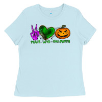 Baby Blue peace love halloween Ladies Tee - BundleAndBundleShop