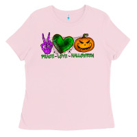 Bubblegum Pink peace love halloween Ladies Tee - BundleAndBundleShop
