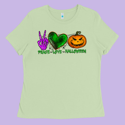 Peace Love Halloween Ladies Tee Designed By Bundleandbundleshop