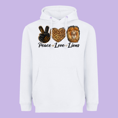 Peace Love Lion Head Heavyweight Hoodie Designed By Lillyallendesigns