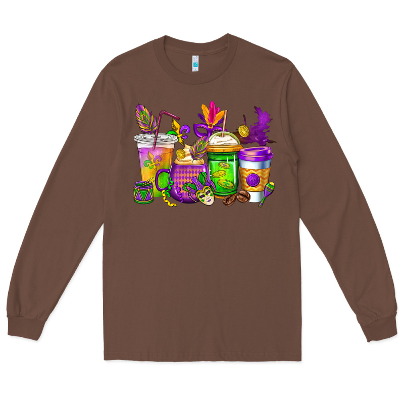 Mardi Gras Coffee Cups Cowgirl Long Sleeve Tee by CowGirlArtShop | Teevron