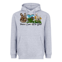 Heather Grey Peace Love Kiko Goat Heavyweight Hoodie - LillyAllenDesigns