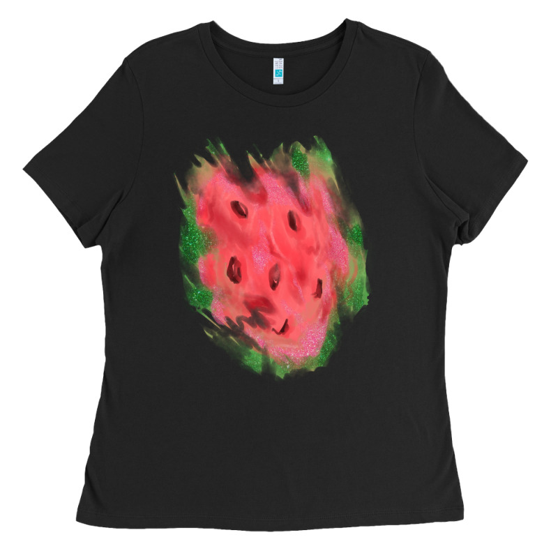 Watermelon Glitter Watercolor Brushstrokes Patch Ladies Tee by RanaPortraitStore | Teevron