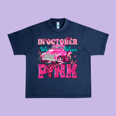 In October We Wear Pink Truck Urban Heavy Tee Designed By Texasbilliewilder