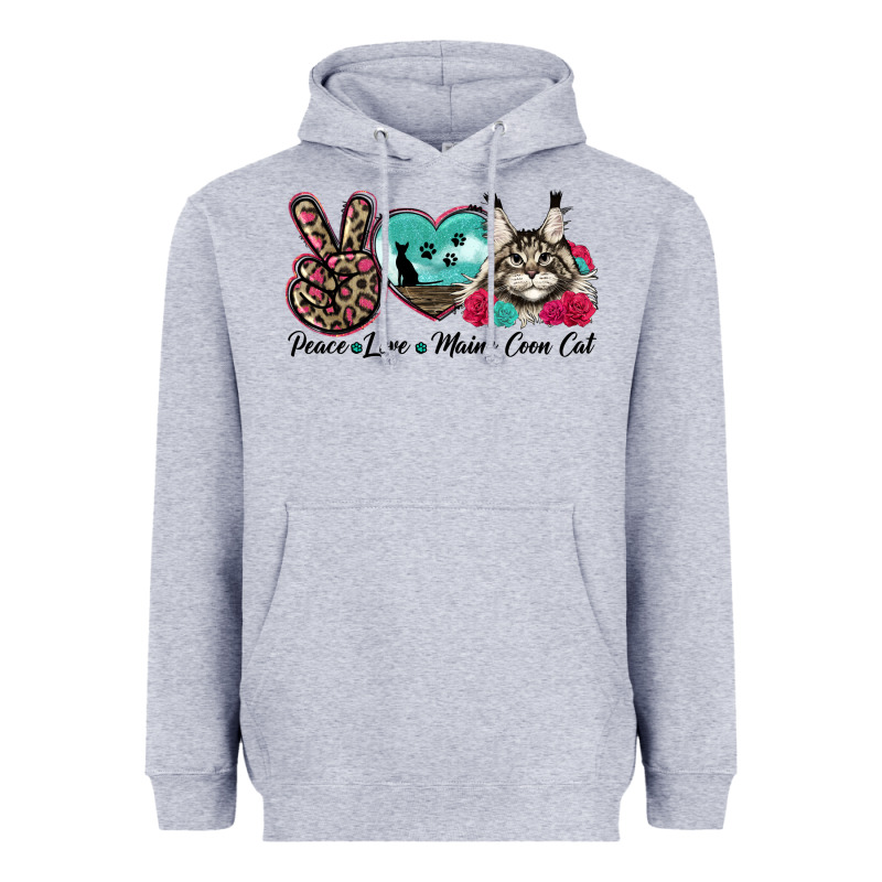 Peace Love Maine Coon Cat Heavyweight Hoodie by LillyAllenDesigns | Teevron