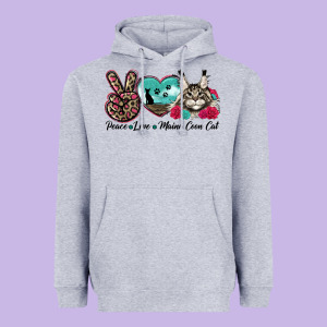 Peace Love Maine Coon Cat Heavyweight Hoodie Designed By Lillyallendesigns
