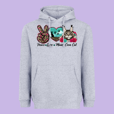 Peace Love Maine Coon Cat Heavyweight Hoodie Designed By Lillyallendesigns