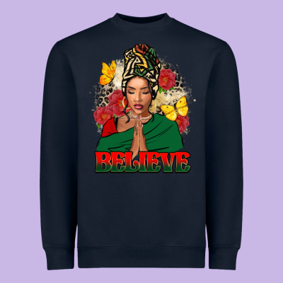 Believe Black Woman Heavyweight Sweatshirt Designed By Fadigitalartstudio