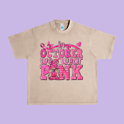 In October We Wear Pink With Gnome Urban Heavy Tee Designed By Texasbilliewilder