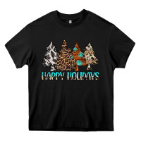 Black Happy Holidays Trees Heavy Core Tee - MaliasSmallBusiness