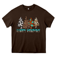 Chocolate Brown Happy Holidays Trees Heavy Core Tee - MaliasSmallBusiness
