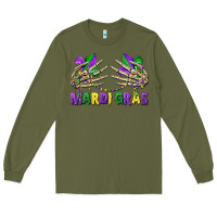 Army Green mardi gras skeleton hands Long Sleeve Tee - CowGirlArtShop