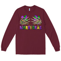 Burgundy mardi gras skeleton hands Long Sleeve Tee - CowGirlArtShop