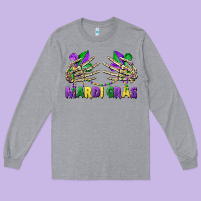 Mardi Gras Skeleton Hands Long Sleeve Tee Designed By Cowgirlartshop