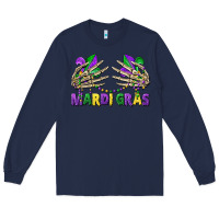 Navy mardi gras skeleton hands Long Sleeve Tee - CowGirlArtShop