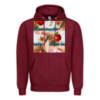 Burgundy Best Teacher Seamless Pattern Zipper Hoodie - BundleAndBundleShop