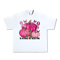 White In October We Wear Pink with Pumpkin Urban Heavy Tee - texasbilliewilder