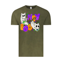 Vintage Olive Hey Boo with Ghost Cats Vintage Tee - texasbilliewilder