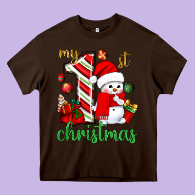 My 1st. Christmas With Cute Snowman Heavy Core Tee Designed By Nancycooperartshop