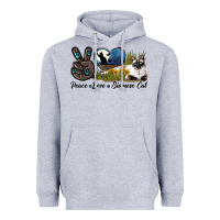 Heather Grey Peace Love Siamese Cat Heavyweight Hoodie - LillyAllenDesigns