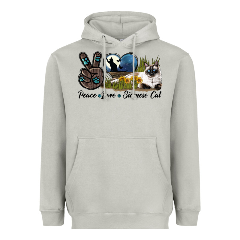 Peace Love Siamese Cat Heavyweight Hoodie by LillyAllenDesigns | Teevron