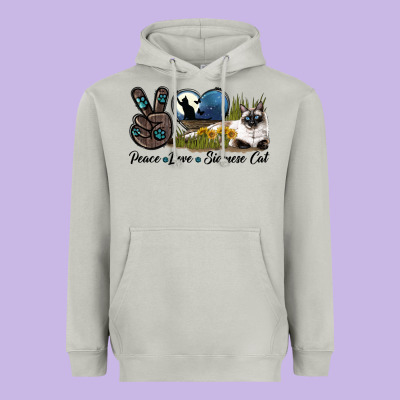Peace Love Siamese Cat Heavyweight Hoodie Designed By Lillyallendesigns
