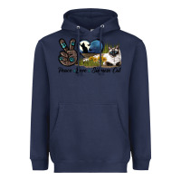 Navy Peace Love Siamese Cat Heavyweight Hoodie - LillyAllenDesigns