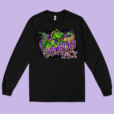 Mardi Saurus Rex Long Sleeve Tee Designed By Cowgirlartshop