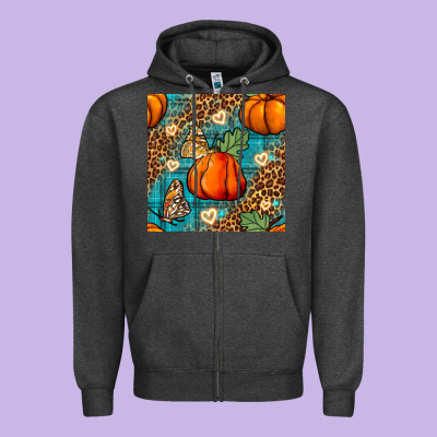 Pumpkin And Butterfly Seamless Pattern Zipper Hoodie Designed By Bundleandbundleshop