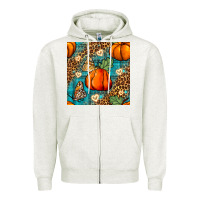 Oatmeal Heather pumpkin and butterfly seamless pattern Zipper Hoodie - BundleAndBundleShop