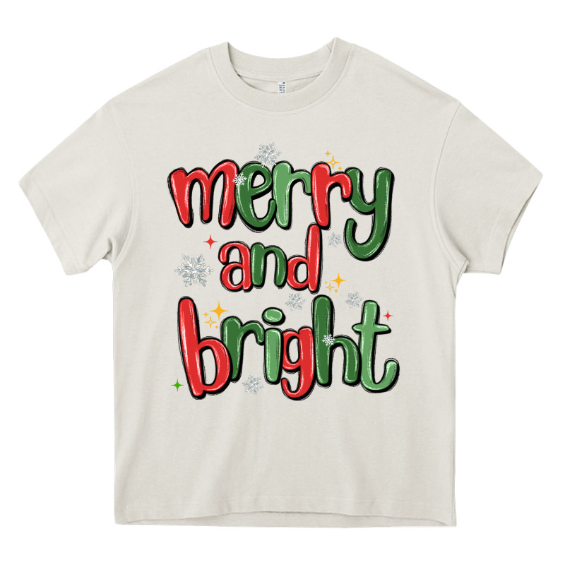 Merry And Bright Heavy Core Tee by MaliasSmallBusiness | Teevron