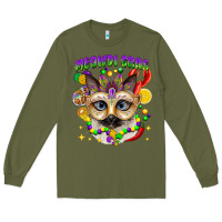 Army Green meowdi gras mardi gras cat Long Sleeve Tee - CowGirlArtShop