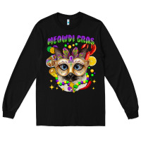 Black meowdi gras mardi gras cat Long Sleeve Tee - CowGirlArtShop