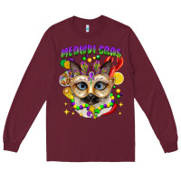 Burgundy meowdi gras mardi gras cat Long Sleeve Tee - CowGirlArtShop